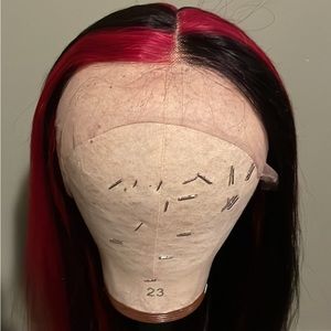 T-part 18 inches pink/black human hair wig